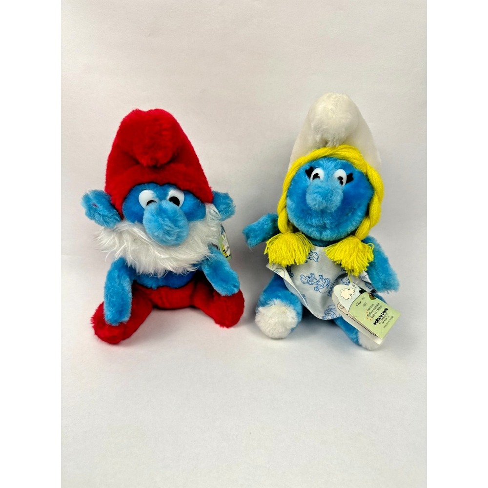 Vintage 81 Wallace Berrie & Co Peyo 8" Papa Smurf & Smurfette (w/ Original Tags)